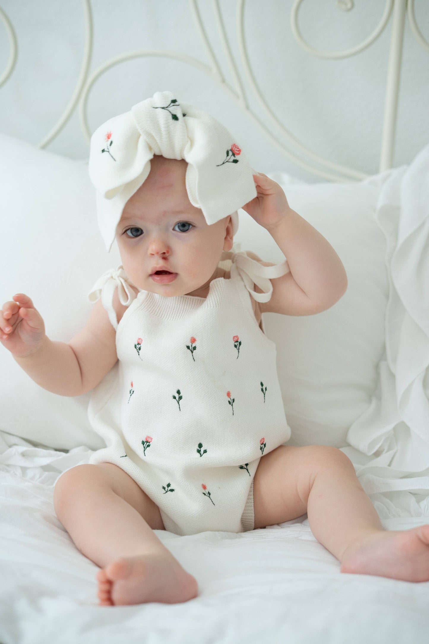 Floral Embroidery Romper + Bow