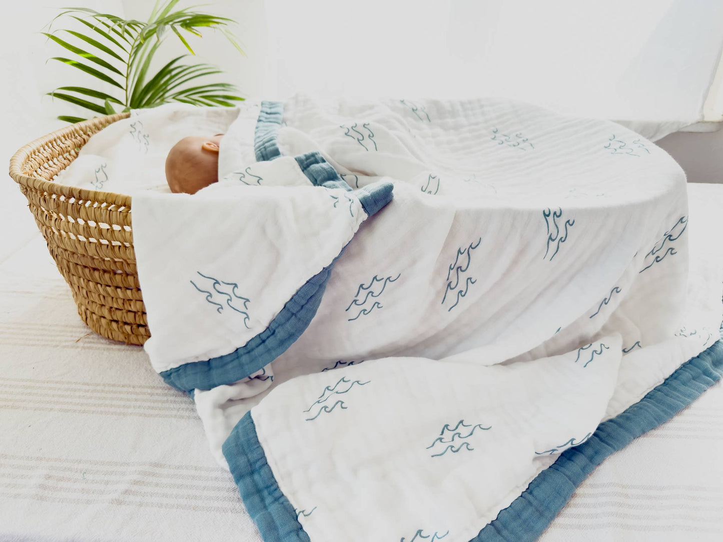 Nautical Surfer Wave Organic Bamboo Blanket - Beach Nursery
