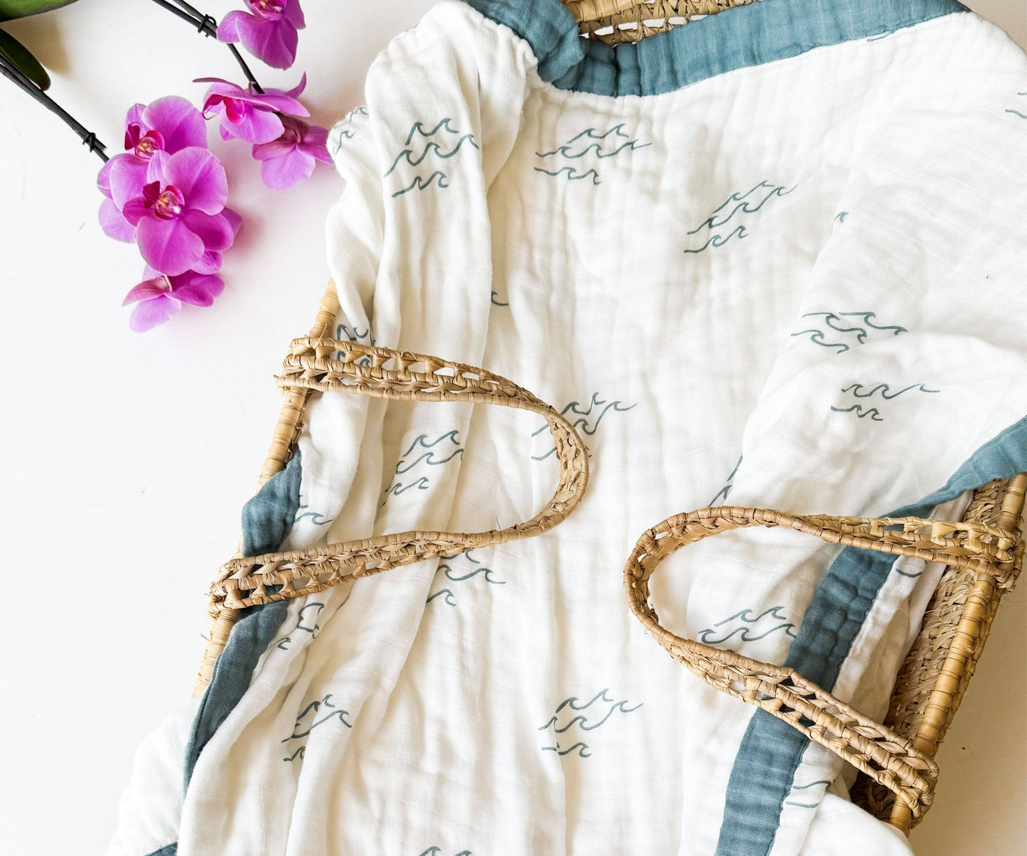 Nautical Surfer Wave Organic Bamboo Blanket - Beach Nursery
