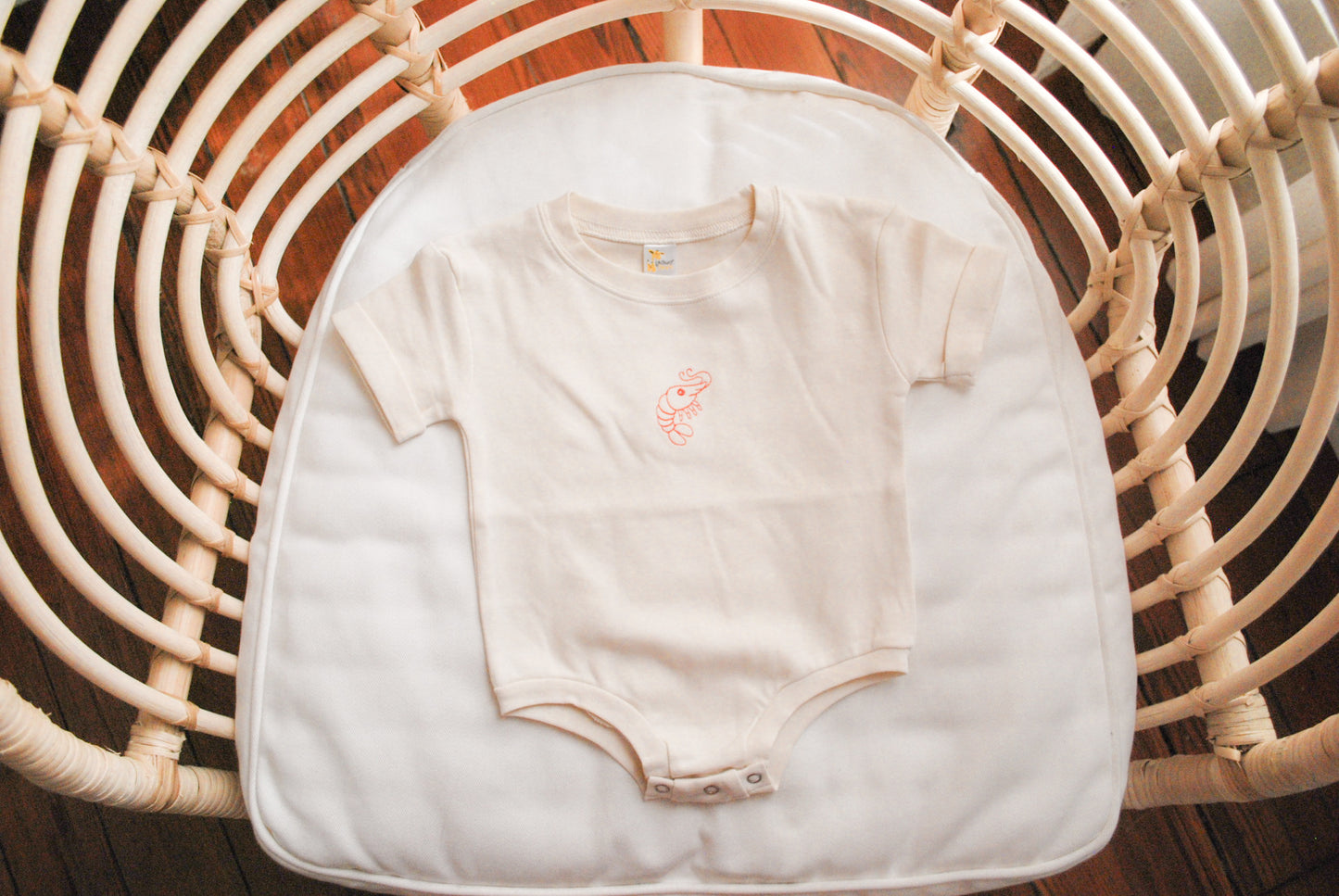 Shrimp Embroidered Bubble Romper