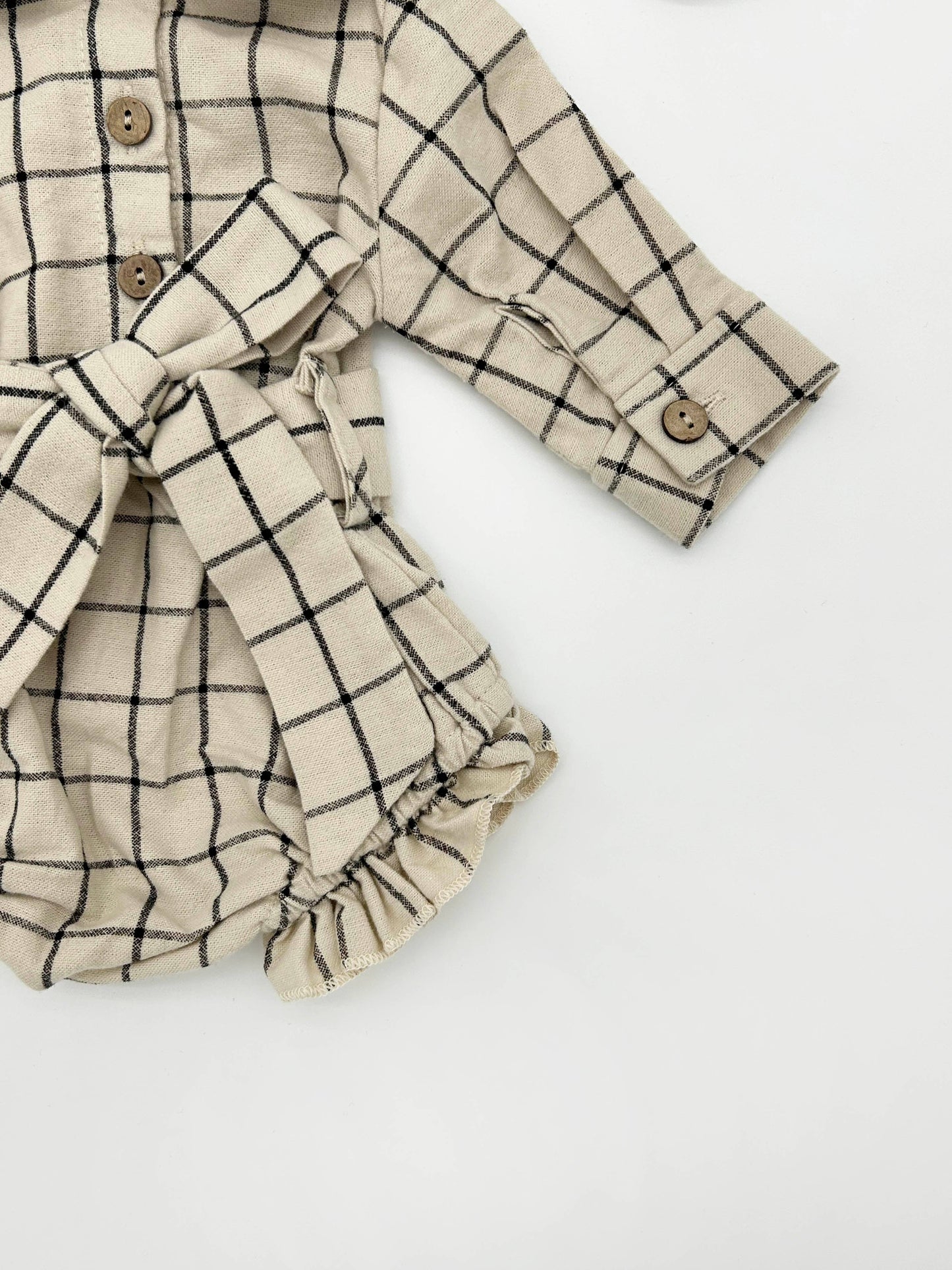 Plaid Cotton Romper: Romper+Bow