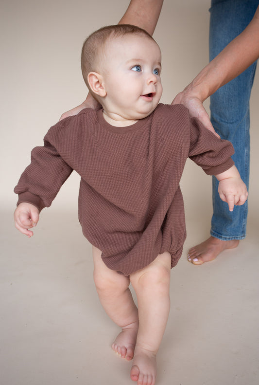 Waffle Bubble Onesie: Warm Taupe
