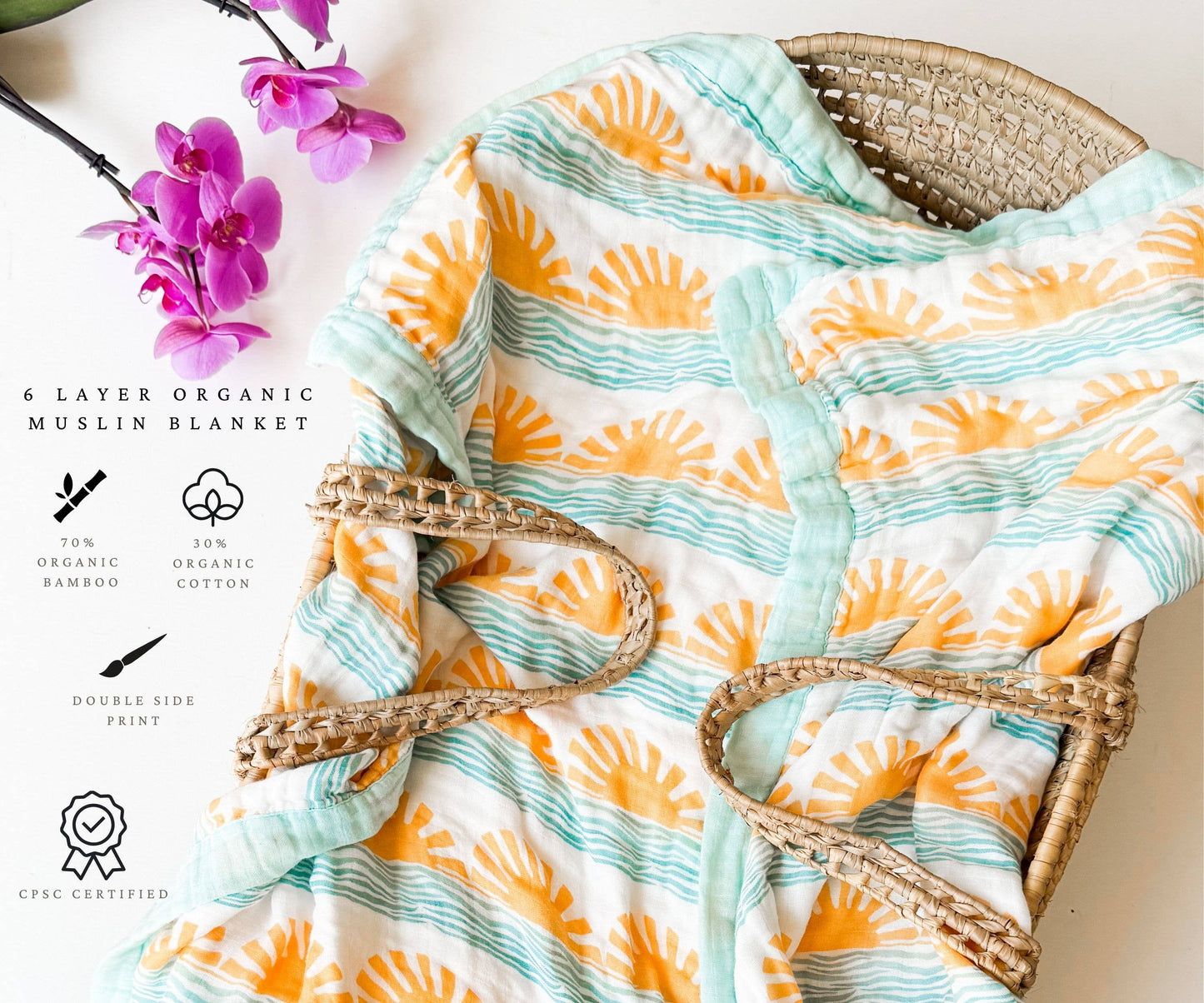 Sun + Wave Surfer, Nautical Organic Bamboo Blend Blanket