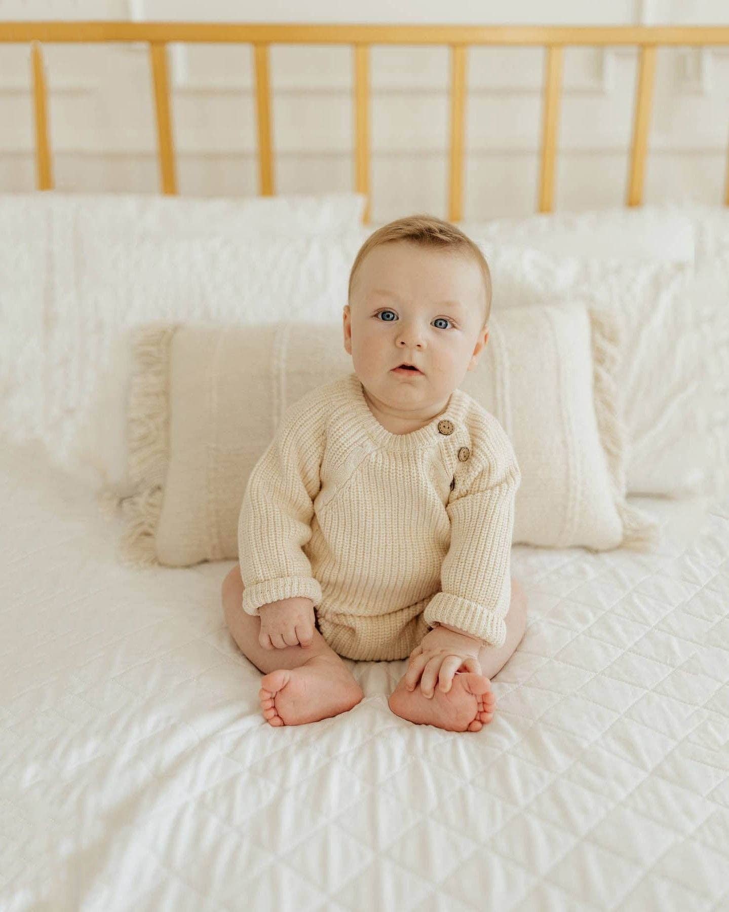 Elliot Knitted Romper: Cream