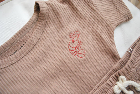 Shrimp Embroidered Waffle Toddler Top & Bottom Set