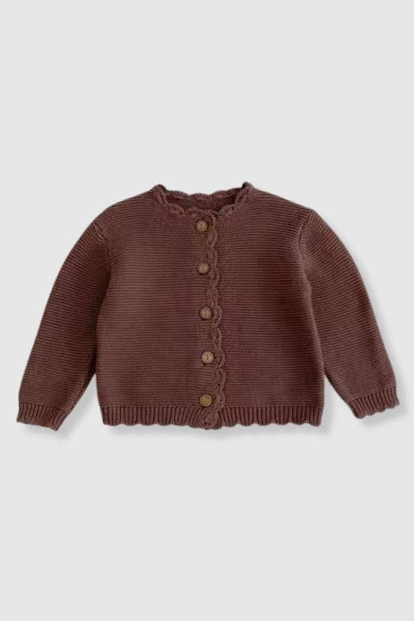 Brown Scalloped Sweater Cardigan