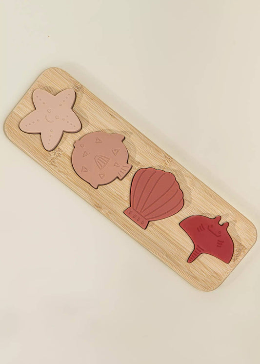 Coco Village Silicone Puzzle on Wooden Plate - Ocean