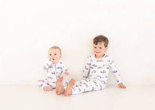 Vintage Cars Ribbed Bamboo Zip Pajamas