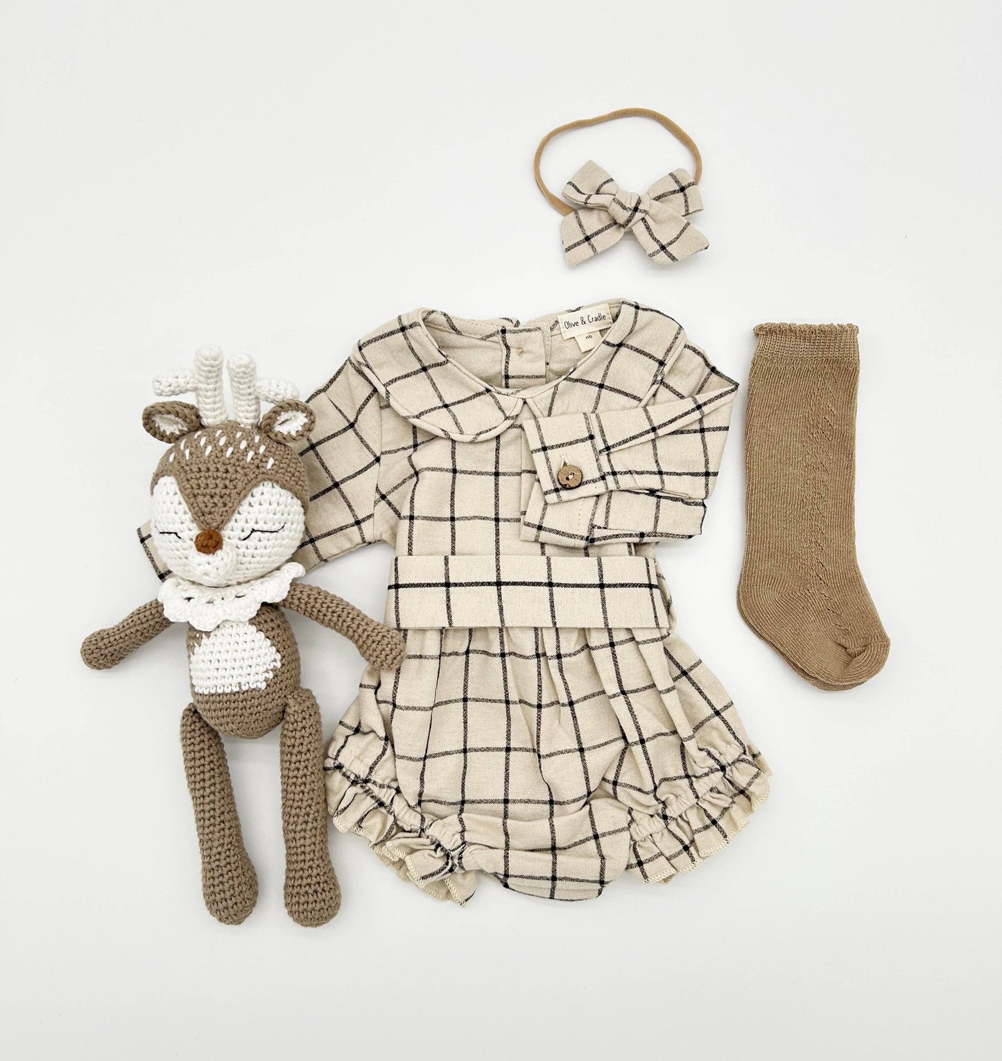 Plaid Cotton Romper: Romper+Bow