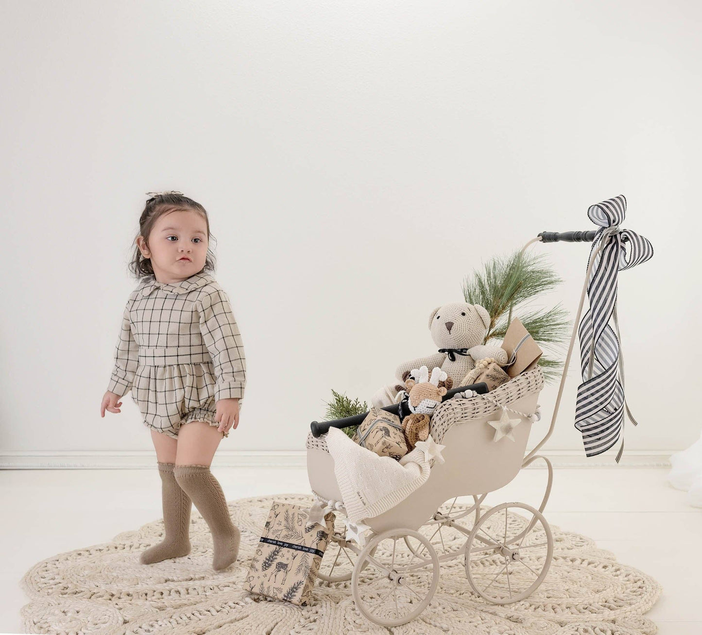 Plaid Cotton Romper: Romper+Bow