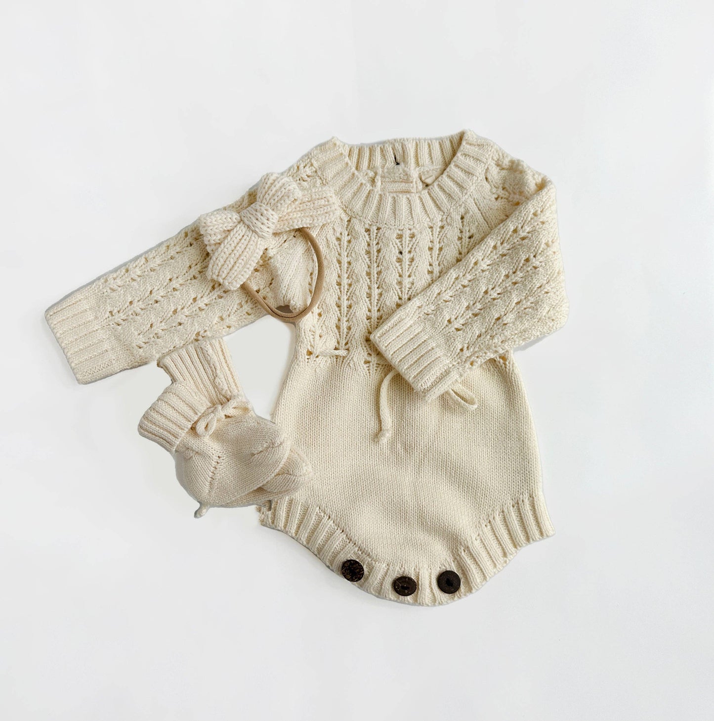 Zoya Knitted Sweater Romper: Cream