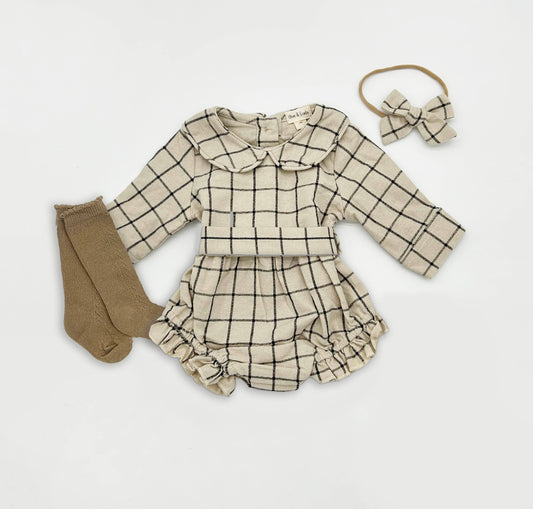 Plaid Cotton Romper: Romper+Bow