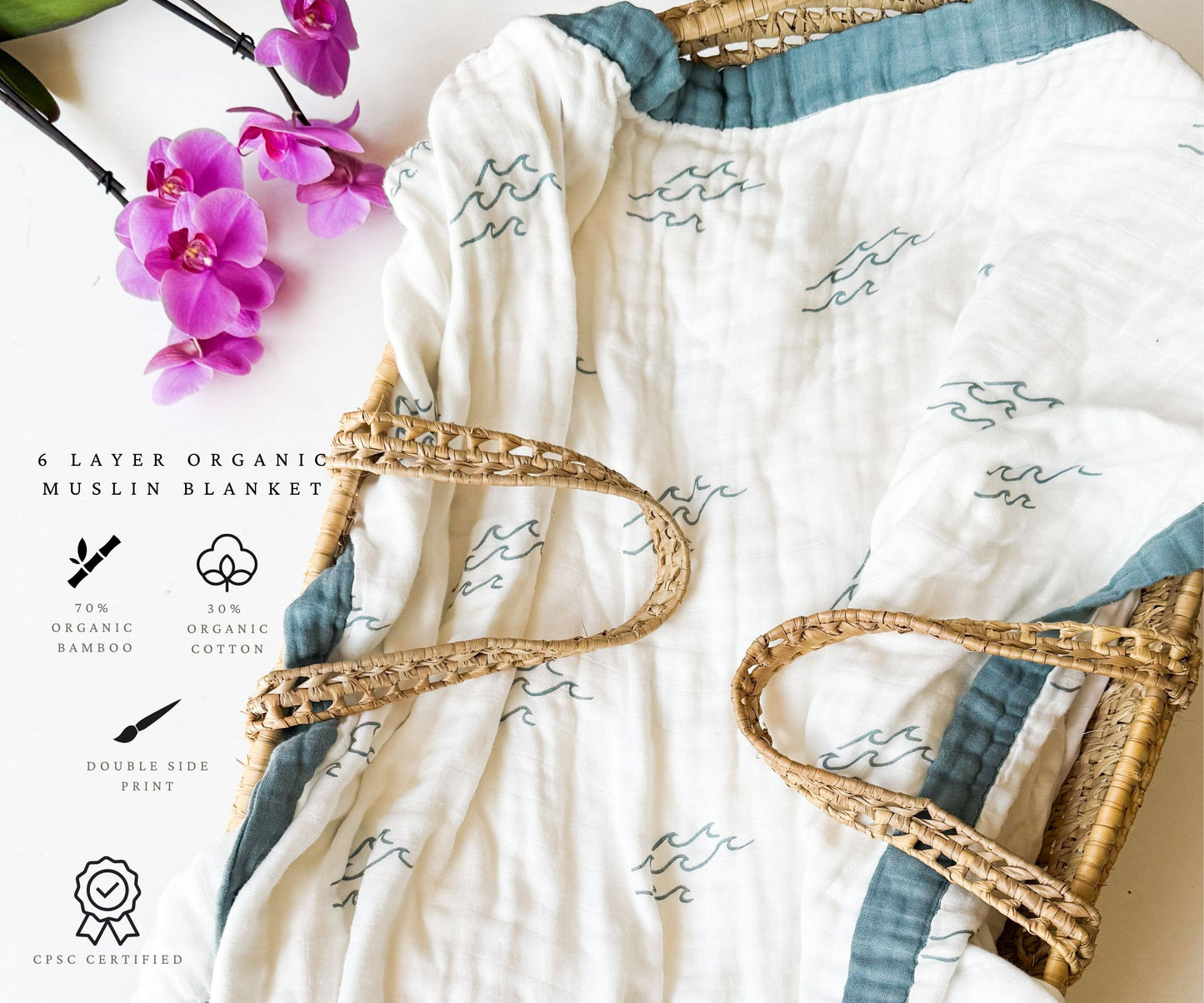 Nautical Surfer Wave Organic Bamboo Blanket - Beach Nursery