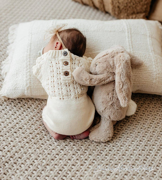 Zoya Knitted Sweater Romper: Cream