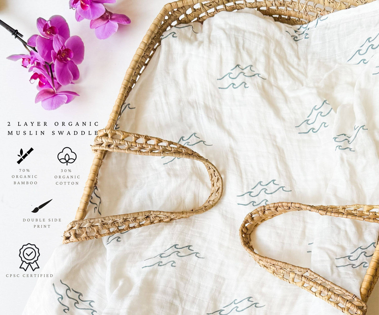 Surfer Wave Organic Bamboo Swaddle + Beach Nursery Decor
