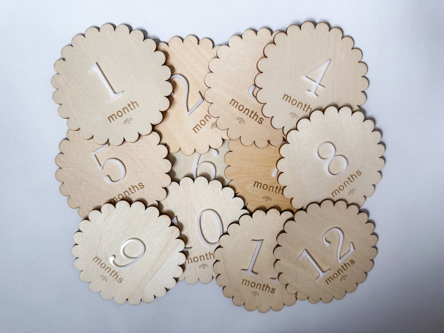 Scalloped Monthly Milestone Wood Discs