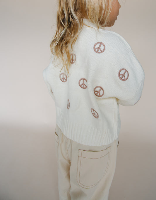 Peace Sign Knit Cropped Cardigan