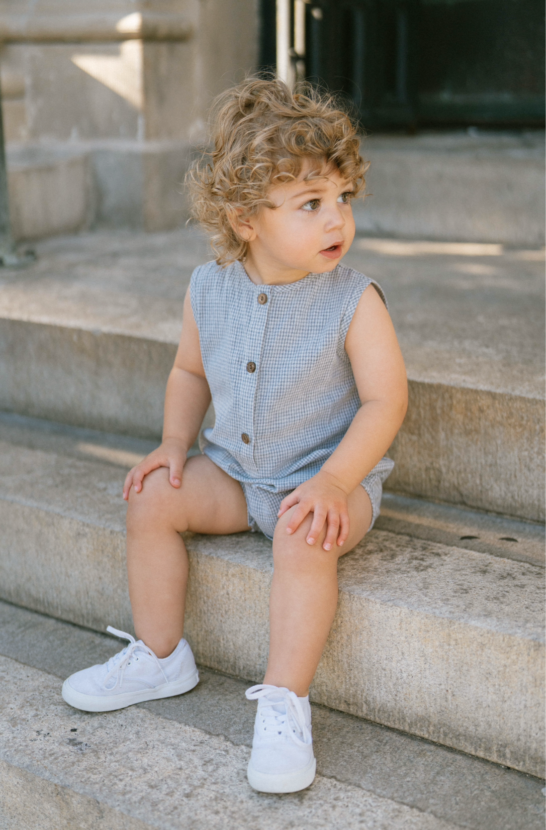 Marco Gingham Romper: Blue