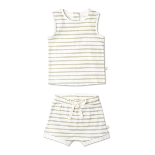 Sage Stripes Organic Tank & Tee Shorts Set