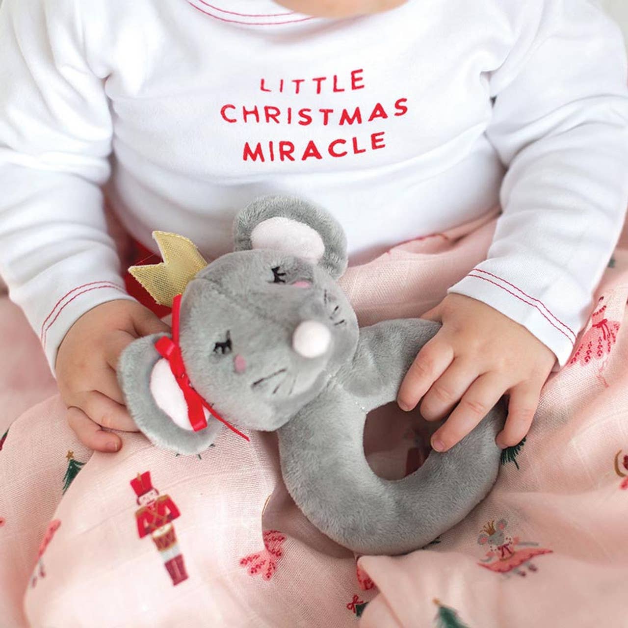 Mouse Queen Swaddle with Plush Rattle