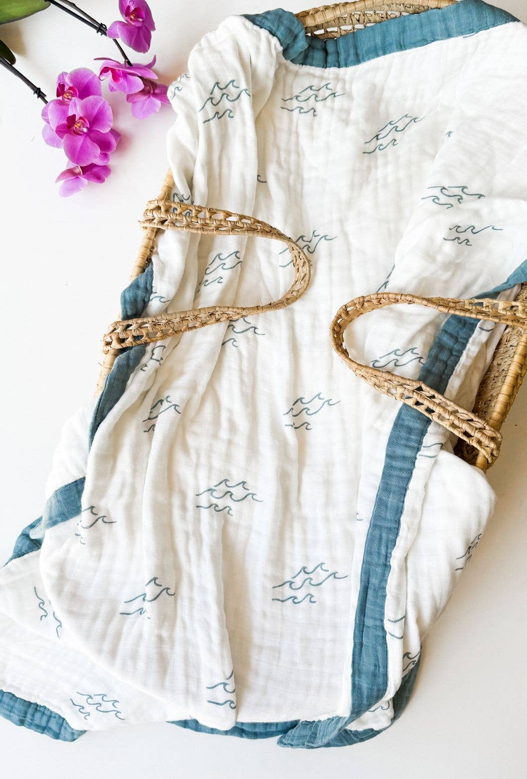Nautical Surfer Wave Organic Bamboo Blanket - Beach Nursery