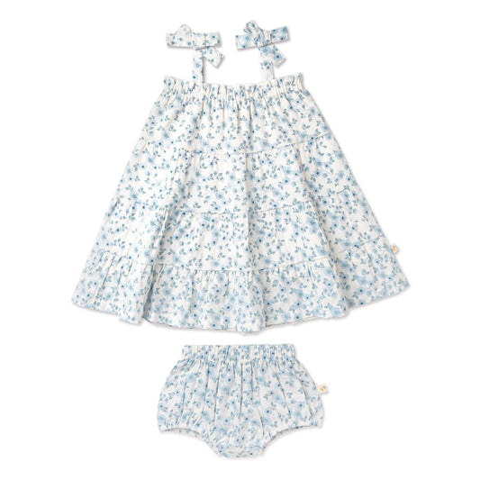 Organic Tiered Dress - Blue Vines