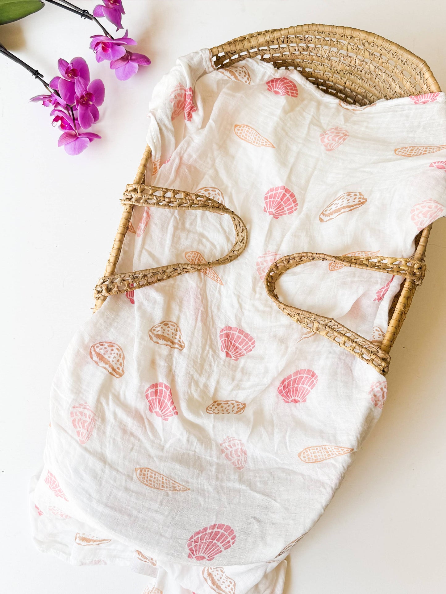 Seashell Print Organic Bamboo Swaddle - Beach Nursery Gift