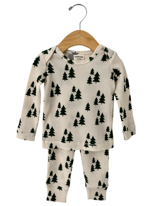 Organic Waffle 2-Piece Set, Forest Green Trees