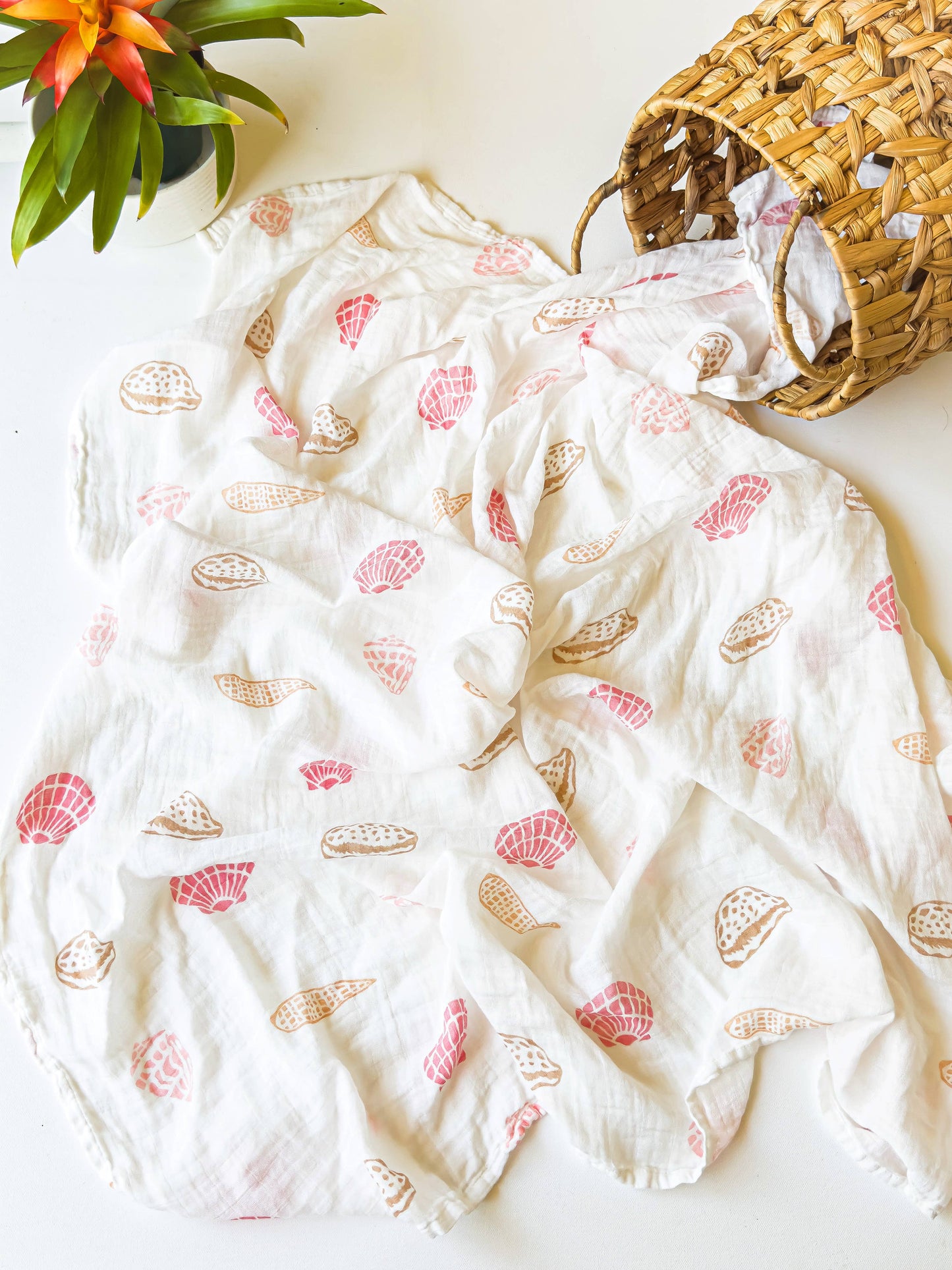 Seashell Print Organic Bamboo Swaddle - Beach Nursery Gift