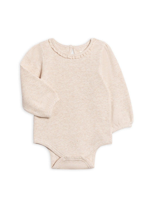 Langley Waffle Knit Lace Neckline Bodysuit: Heather Oat