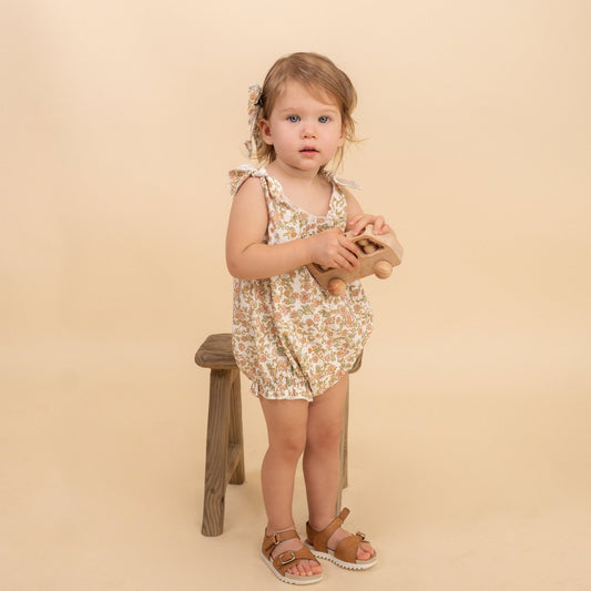 Organic Tie Shoulder Bubble Romper - Tuscan Bloom