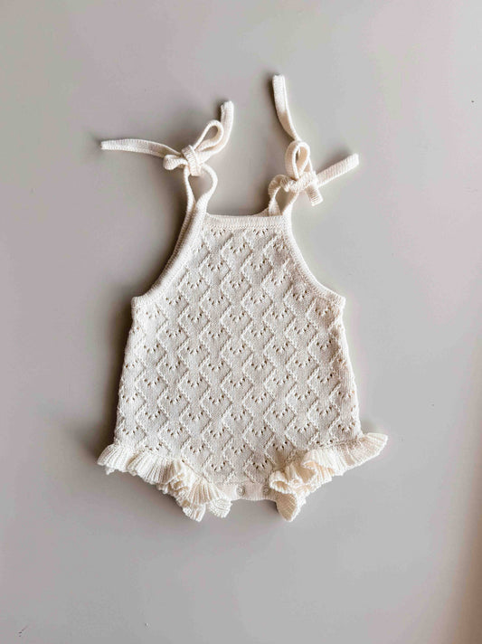 Mila Pointelle Tie Romper | Snow