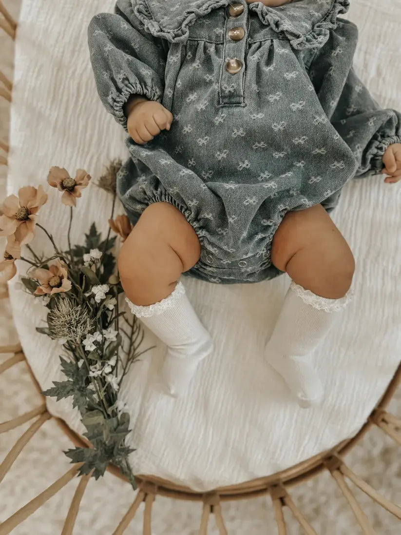 Bow Denim Bubble Romper