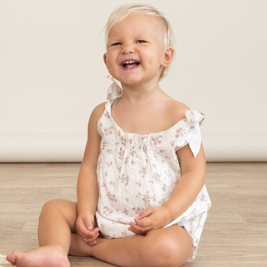 English Roses Organic Tie Shoulder Bubble Romper