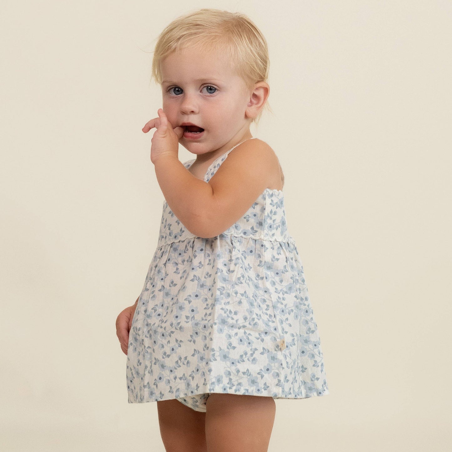 Blue Vines Organic Scalloped Top & Bloomers Set
