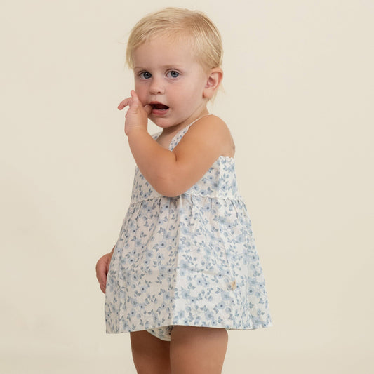 Blue Vines Organic Scalloped Top & Bloomers Set