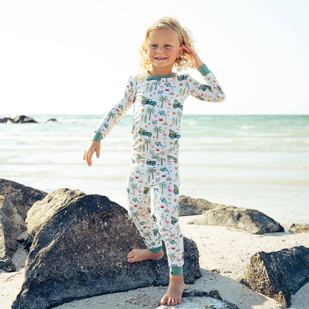 Coastal Christmas Holiday Bamboo Kids Pajamas Set