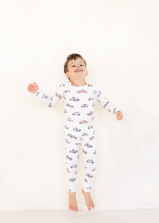 Vintage Cars Ribbed Bamboo Two Piece Pajamas