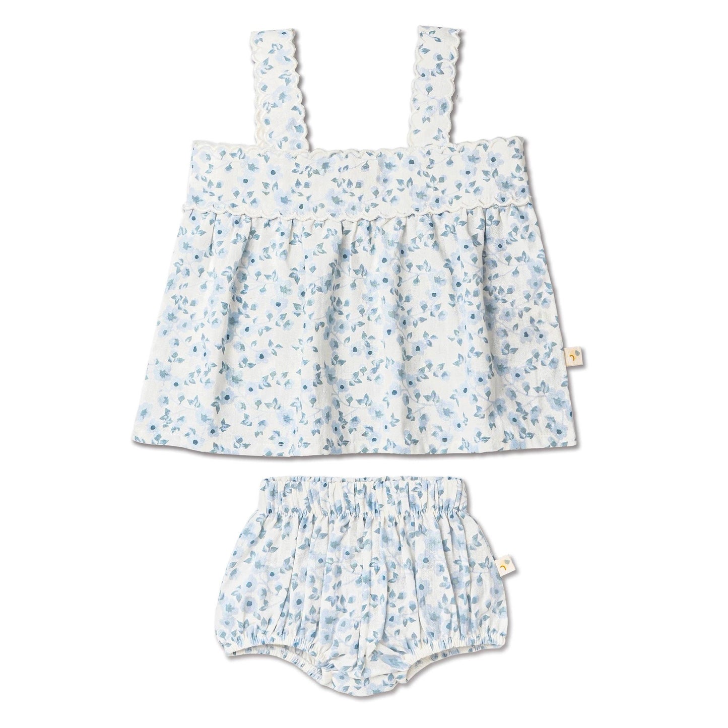 Blue Vines Organic Scalloped Top & Bloomers Set
