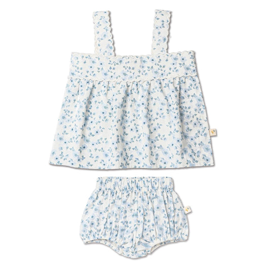 Blue Vines Organic Scalloped Top & Bloomers Set