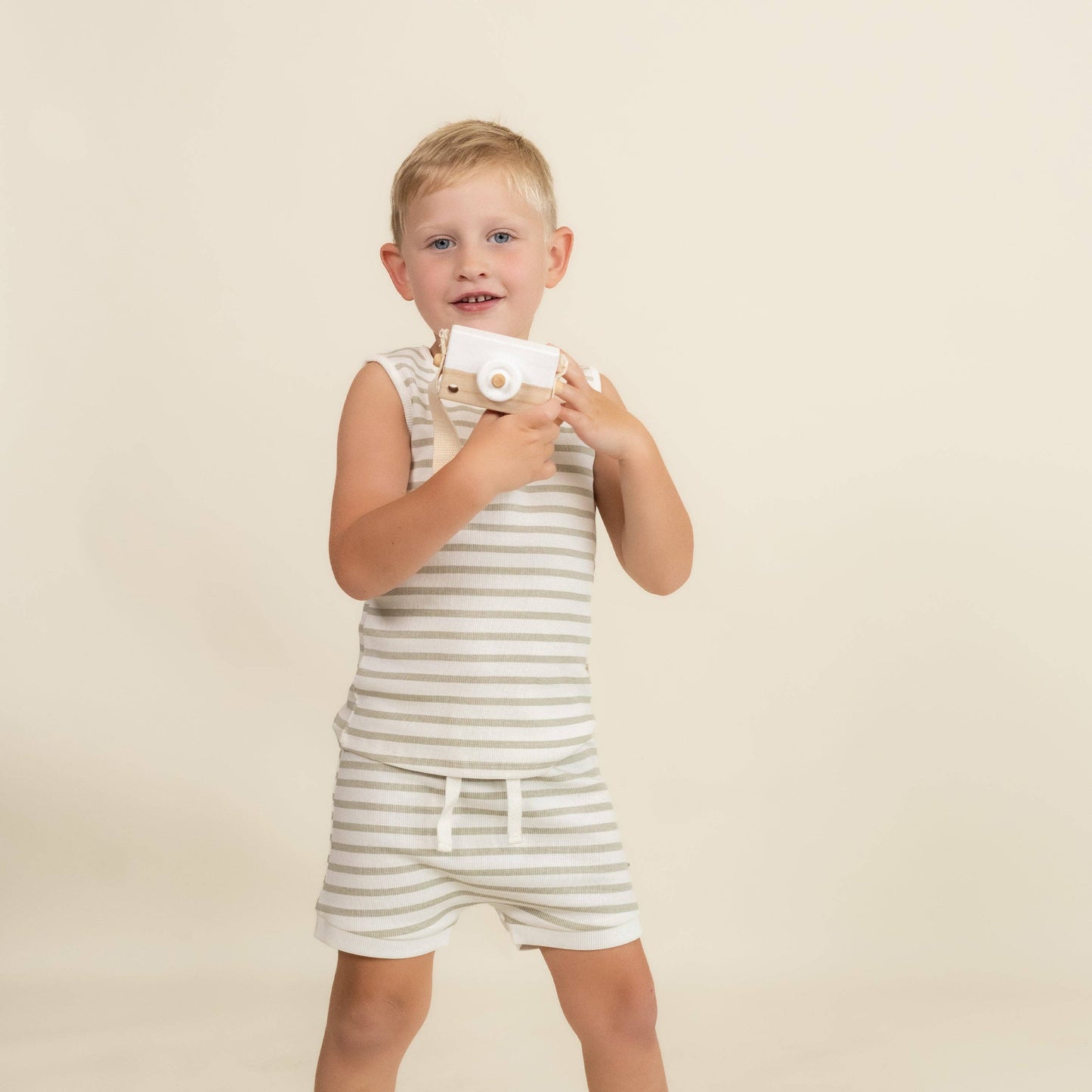 Sage Stripes Organic Tank & Tee Shorts Set