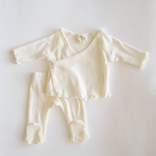 Kimono Ribbed Set: Coconut Milk - Newborn