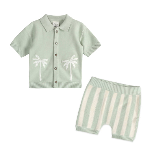 Button Down Embroidered Palms Set