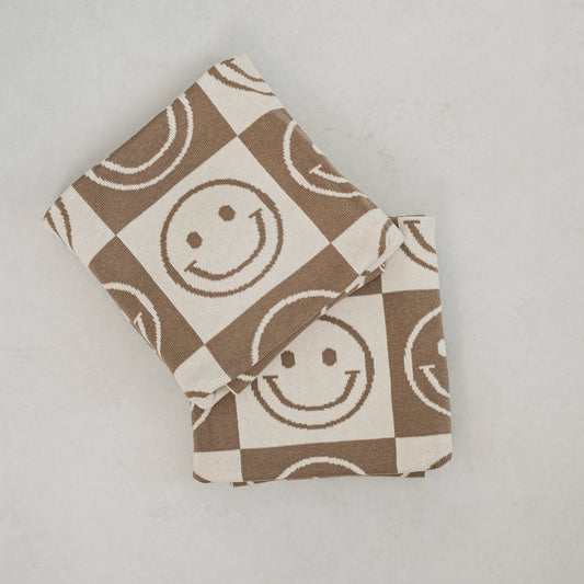 Smiley Knit Blanket: Latte/Coconut Milk