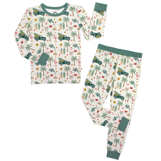 Coastal Christmas Holiday Bamboo Kids Pajamas Set