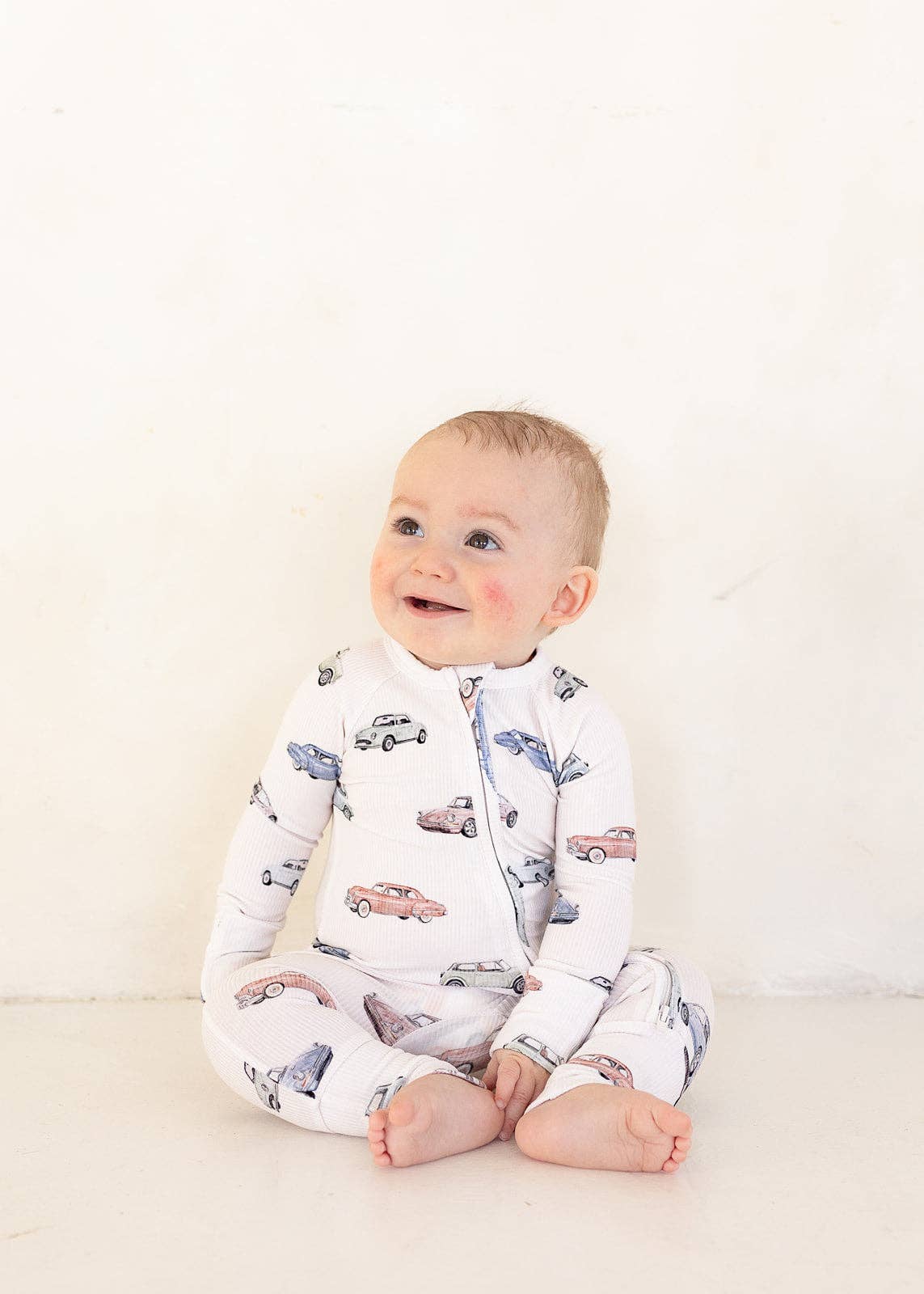 Vintage Cars Ribbed Bamboo Zip Pajamas