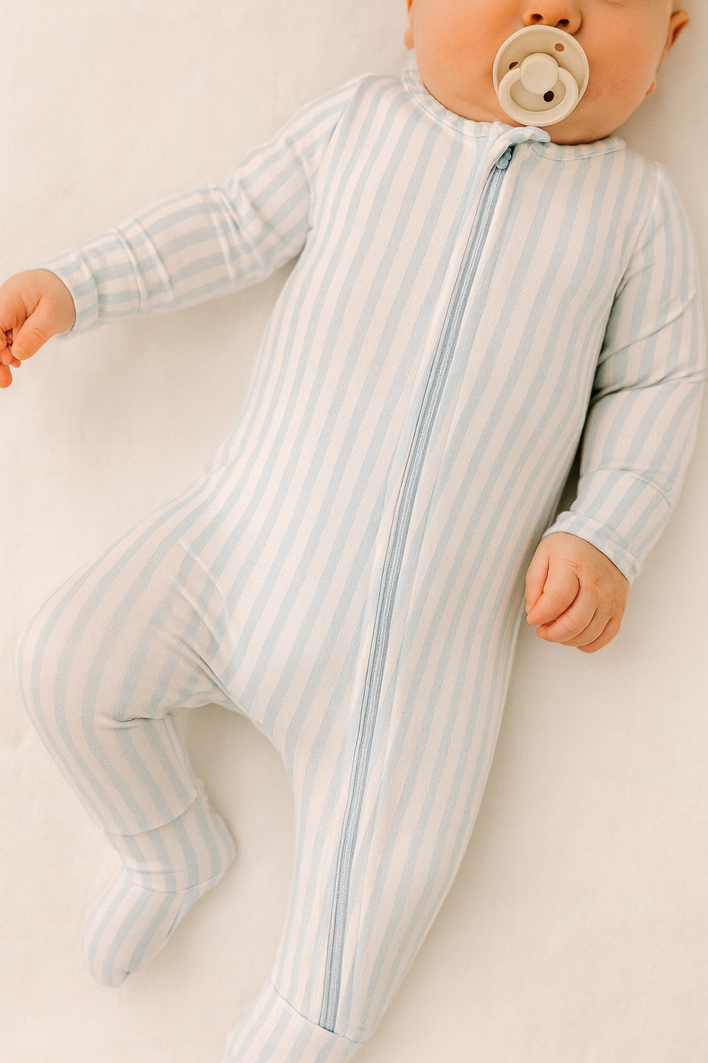 2-way zip blue stripe bamboo romper