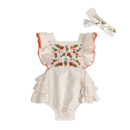 Anya Embroidered Baby Romper + Headband