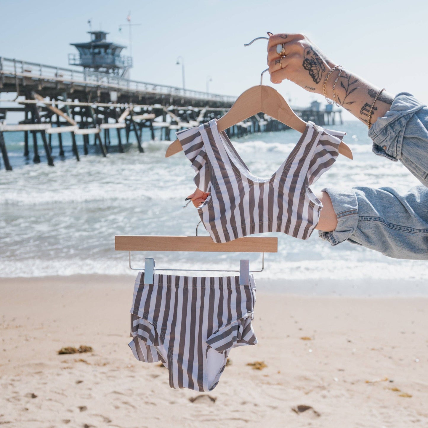 Olive Stripe Swimsuit