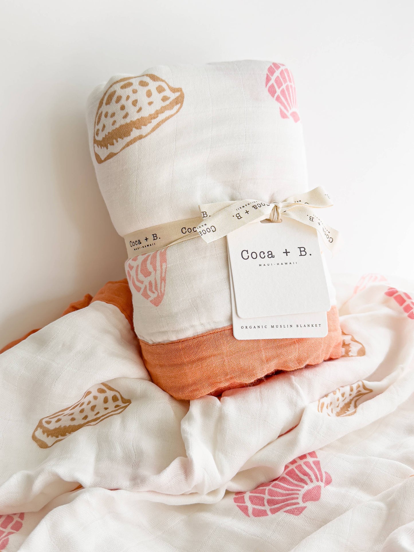 Coca + B Boho Beach Seashell Print Organic Bamboo Muslin Blanket